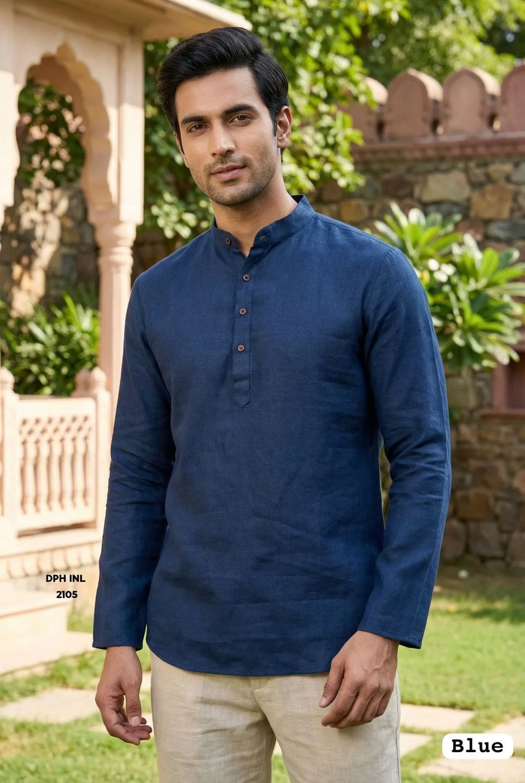 Mandarin Collar Solid Cotton Linen Short Kurta